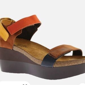 NAOT Miracle Wedge Sandal In Orange/Yellow/Brown